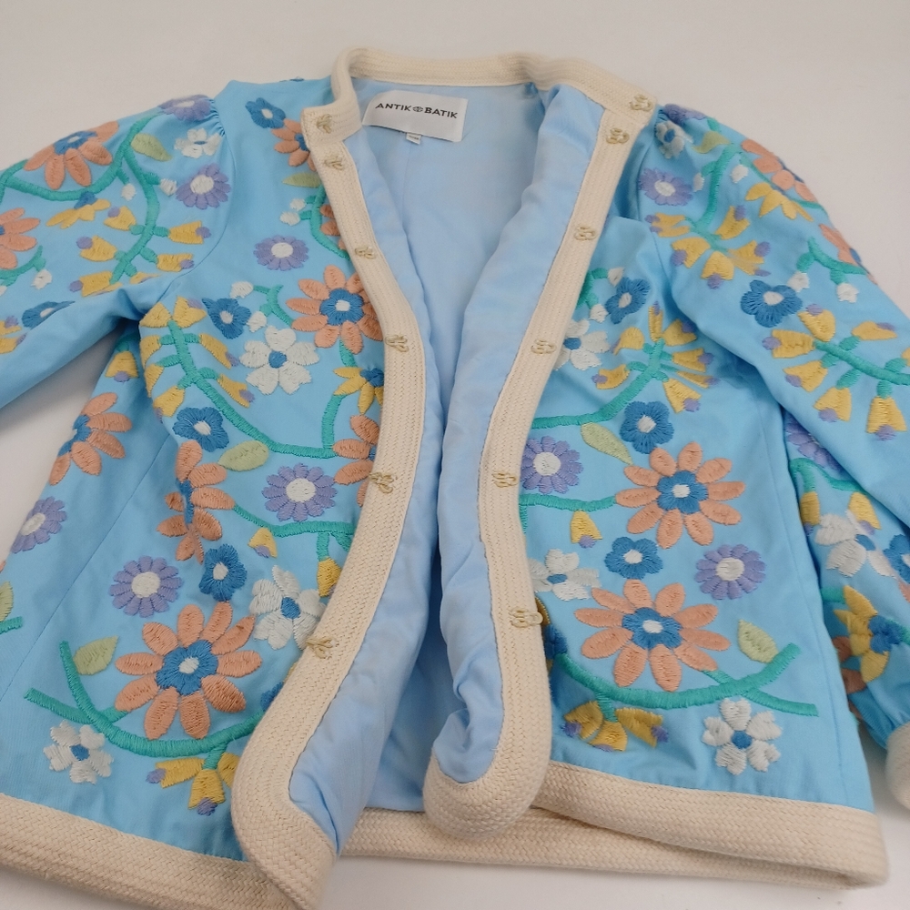 Antik Batik Baltazar Jacket Size M 40 Women Boho Preppy Floral Embroider Cotton - Picture 5 of 16